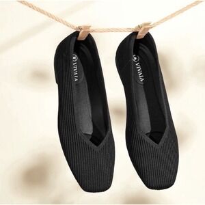 Vivaia Margot 2.0 Square Toe V Cut Flats Black EU 39 Womens Size 8 Office Career